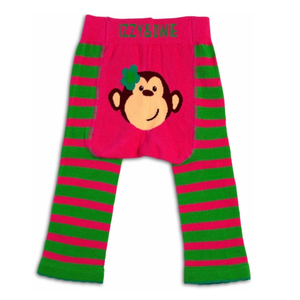 NWT BABY IZZY & OWIE PINK AND GREEN MONKEY PREMIUM LEGGINGS, 6-12M